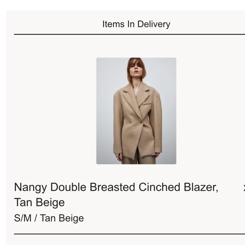 NWT SOURCE UNKNOWN Double-Breasted NANGY Cinched Blazer - Tan Beige